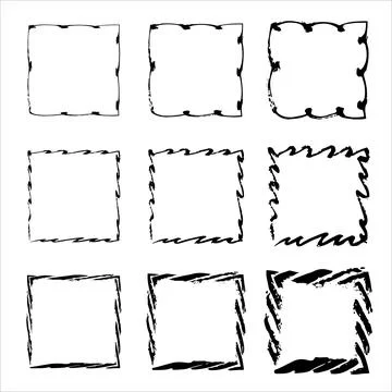 Set of grunge square. black square shape borders. Set of design elements. Illustrazione stock