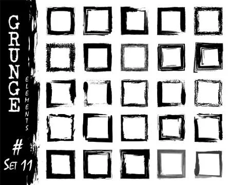 Set of grunge square frame elements . Ink splash watercolor painting design . Stock Illustration