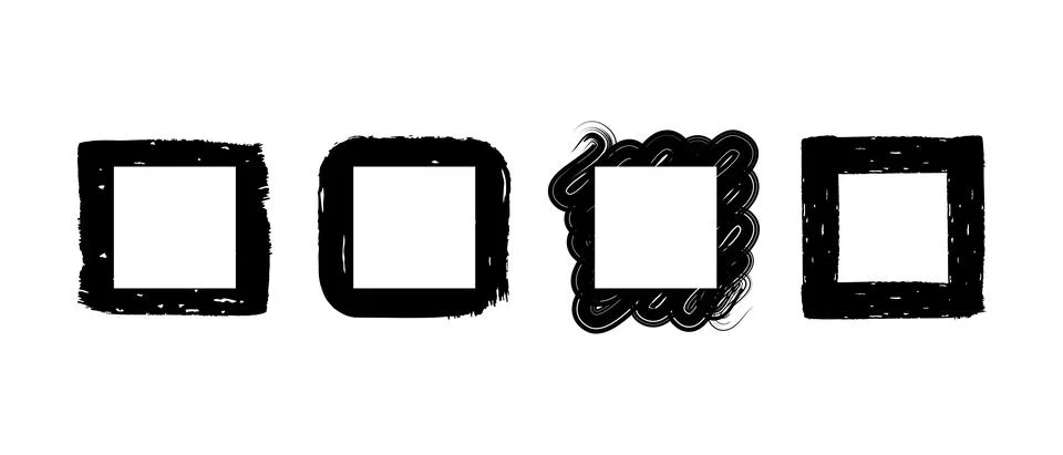 Set of grunge square frames and borders for graphic design. Textured Black Stock Illustration