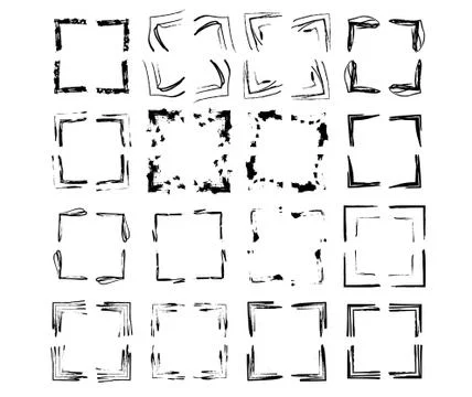 Set of grunge square frames. Collection of black borders. Bundle of elements  Stock Illustration