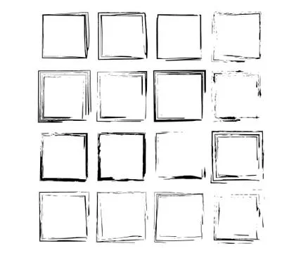Set of grunge square frames. Collection of black borders. Bundle of elements  イラスト素材