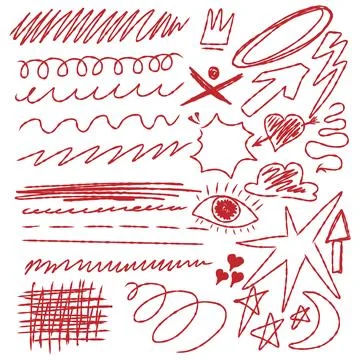 Set of grunge texture hand drawn elements, imprint, paint, ink, brushstrokes Stock Illustration