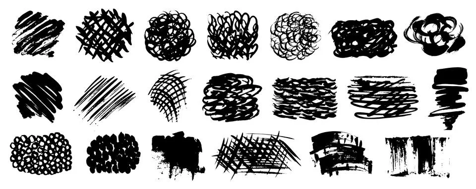 Set of grunge textures.Vector black paint, ink brush stroke, brush, line or Stock-Illustration