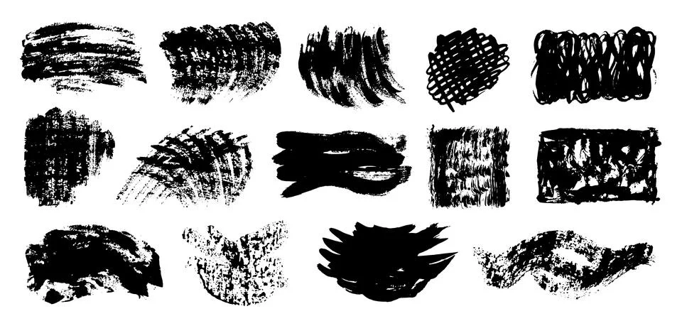 Set of grunge textures.Vector black paint, ink brush stroke, brush, line or Stock-Illustration