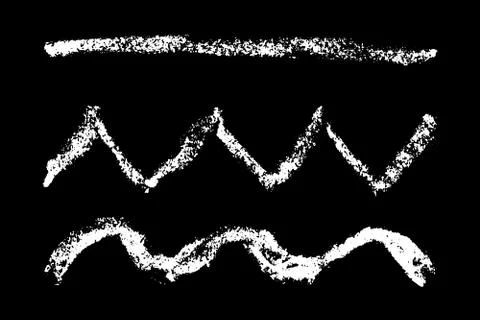 Set of grunge white chalk texture stripe brush on black background Stock Illustration
