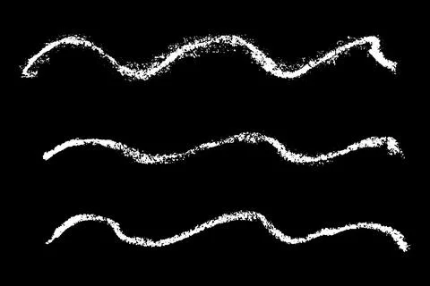 Set of grunge white chalk texture as curve stripe brush on black background Stock Illustration