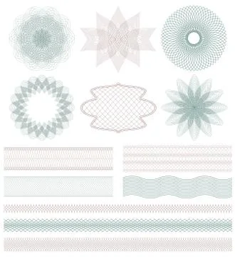 Set of Guilloche decorative elements. Vector illustration Illustration