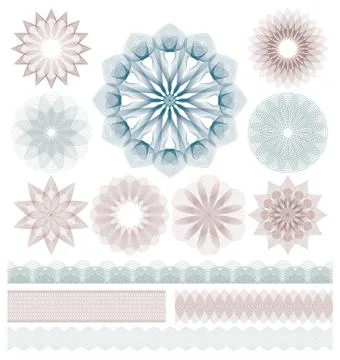 Set of Guilloche decorative elements. Vector illustration. Illustration