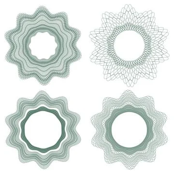 A set of guilloche elements. Watermark patterns. Frames. Stock Illustration