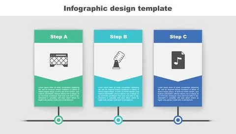 Set Guitar amplifier, Microphone and MP3 file document. Business infographic Ilustração Stock