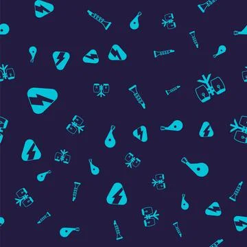 Set Guitar pick, Conga drums, Clarinet and Bandura on seamless pattern. Vector Stock Illustration