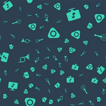 Set Guitar pick, Music note, tone, Trumpet and  on seamless pattern. Vector Stock Illustration