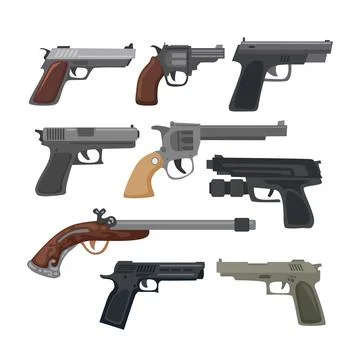 Set of gun set collection, automatic weapon icons. Military combat firearms.. Stock-Illustration