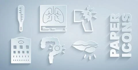 Set Gut constipation, Joint pain, knee pain, Eye test chart, Herpes lip, Lungs x イラスト素材