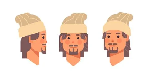 Set guy head avatar front side view male cartoon character different views for Stock Illustration