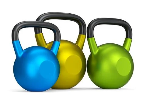 Set of gym kettlebells for workout isolated on white background Stock Illustration