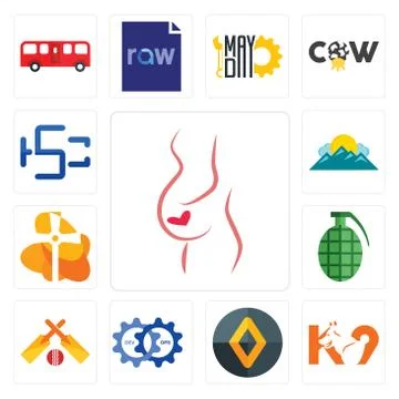 Set of gynaecologist, k9, renault, devops, cricket, grenade, church, mountain Free Stock Illustration