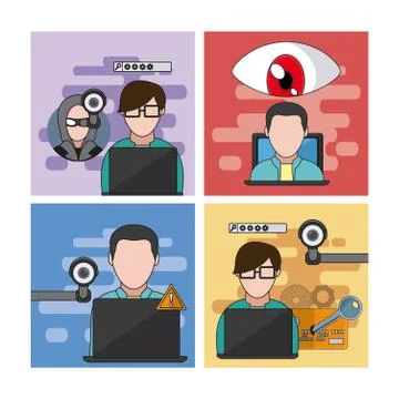 Set of hacker icons Stock Illustration
