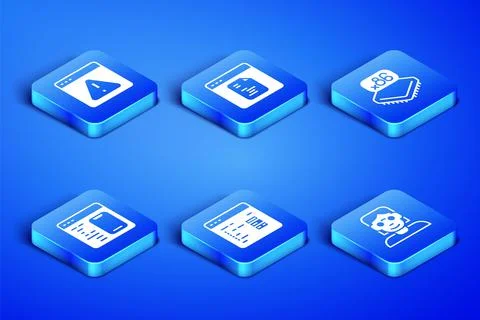 Set Hacker or coder, Browser with exclamation mark, Software,  and Processor  Stock Illustration