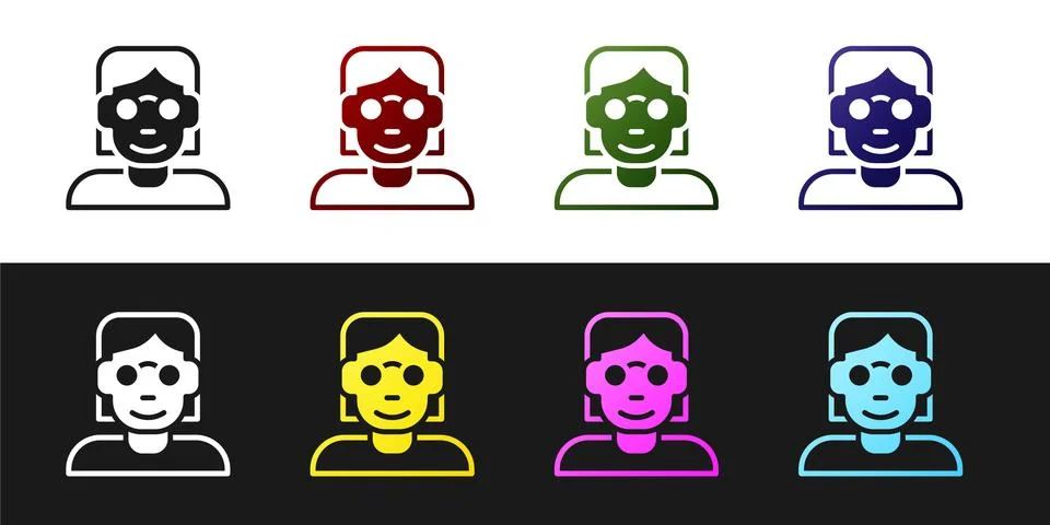 Set Hacker or coder icon isolated on black and white background. Programmer Illustrazione stock