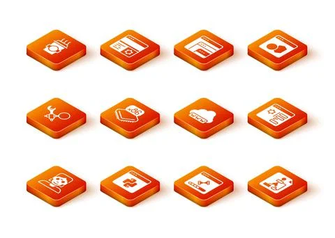 Set Hacker or coder, Python programming language, Debugging, Processor with Stock Illustration