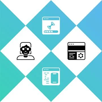 Set Hacker or coder, Software, Loading data window and Debugging icon. Vector Stock Illustration