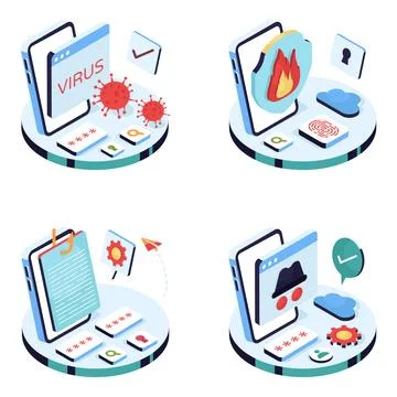 Set of Hacking and Security Isometric Illustrations Stock Illustration