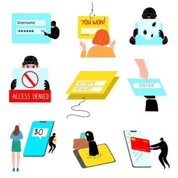 Set of hacking the internet social network concept. Vector illustration in flat Stock Illustration
