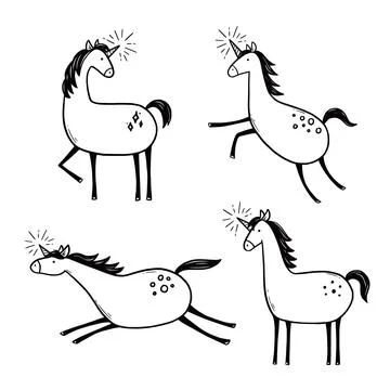 Set of had drawn cute unicorn Stock Illustration
