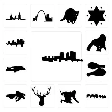 Set of haiti, utah, ninja, elk head, goldfish, turkey leg, chalk, gorilla, ar Free Stock Illustration