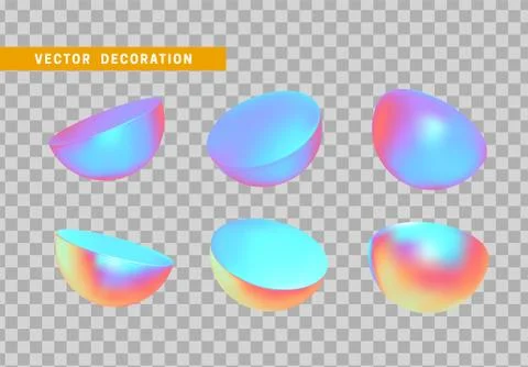 Set Half round sphere volumetric ball. 3d holographic Geometric Shapes Object 스톡 일러스트