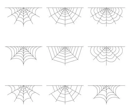 Set of half spider web isolated on white background. Halloween spiderweb elem Stock Illustration