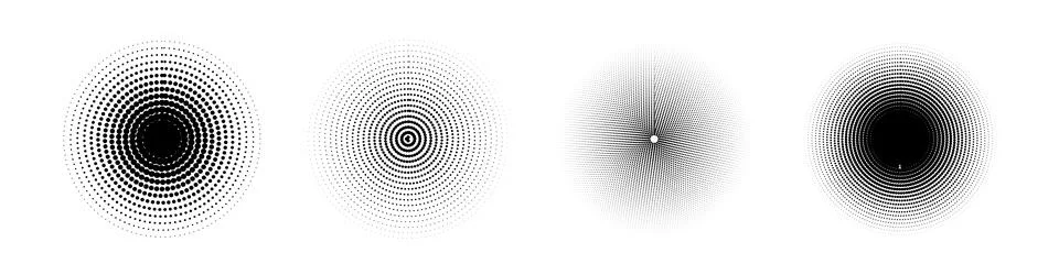 Set of Halftone circle dotted circularly distributed. Abstract dots logo emblem 스톡 일러스트