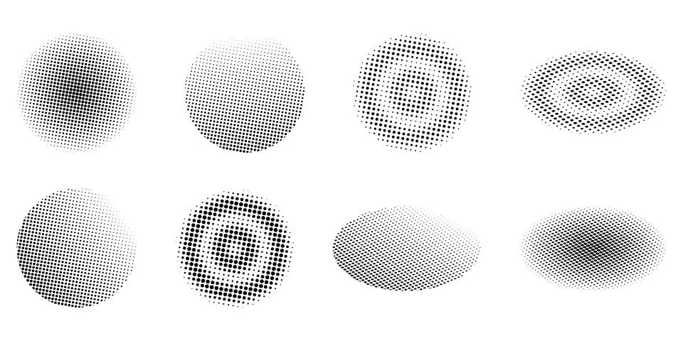 Set of halftone circular dots isolated on white background. Abstract dot circles Stock Illustration