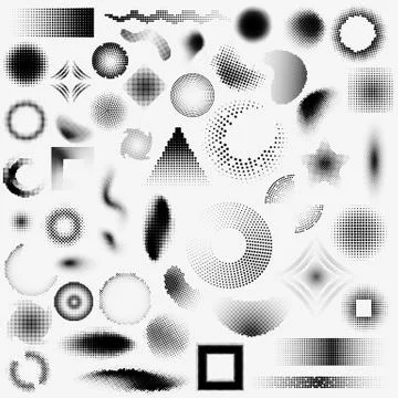 Set of halftone dot objects of different shapes. Stock Illustration