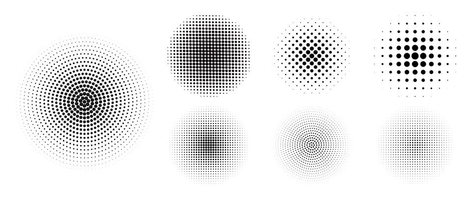 Set of halftone dots pattern texture isolated on white background. Dotted s.. Stock Illustration