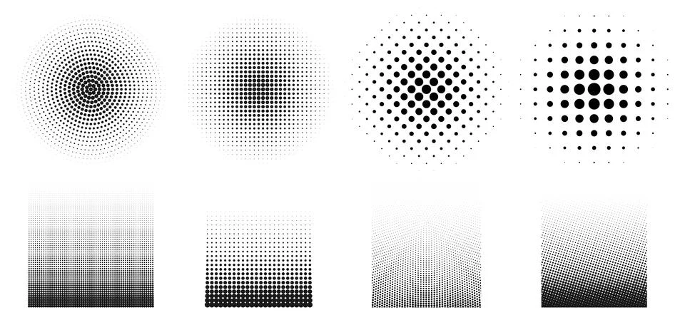 Set of halftone dots pattern texture isolated on white background. Dotted s.. Illustrazione stock