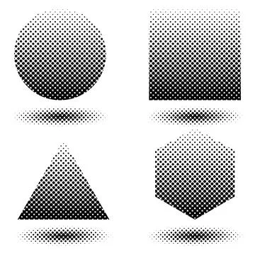 Set of halftone geometric shapes circle, triangle, square and hexagon with .. Stock Illustration