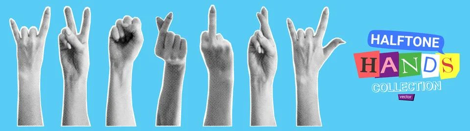 Set of halftone hands Stockillustratie