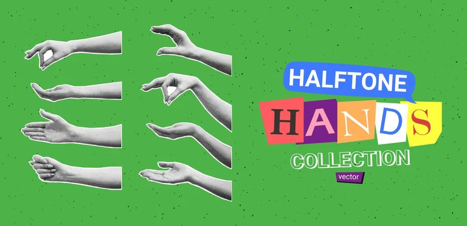 Set of halftone hands Stockillustratie