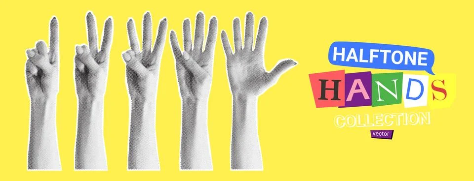 Set of halftone hands Stock Illustration