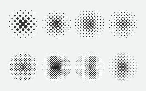 Set of halftone pattern for comics. Design elements isolated on white. Vector Stock Illustration