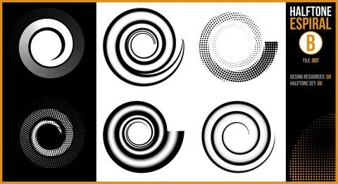 A set of halftone spirals. Stock Illustration