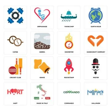 Set of hallmark, commando, hart, rocketship, cricket club, odometer, cofee, v 무료 스톡 일러스트