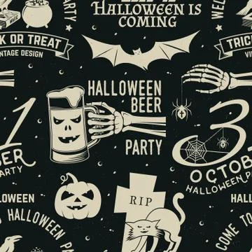 Set of Halloween celebration seamless pattern with retro grunge effect. Vector Stockillustratie
