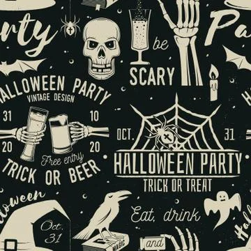 Set of Halloween celebration seamless pattern with retro grunge effect. Vector 스톡 일러스트