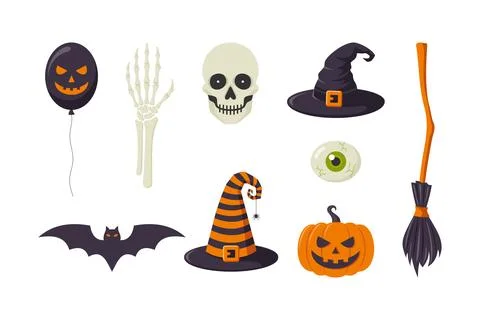 Set of Halloween cliparts and elements isolated on white background Иллюстрация