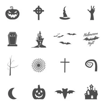 Set of halloween design creation tool kit. Icons isolate. Silhouette holiday Stock-Illustration