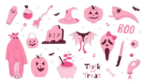Set of Halloween different stickers. Stock Illustration