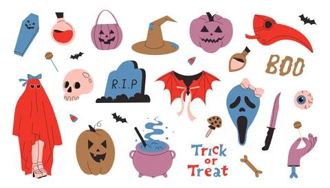 Set of Halloween different stickers. Stock Illustration